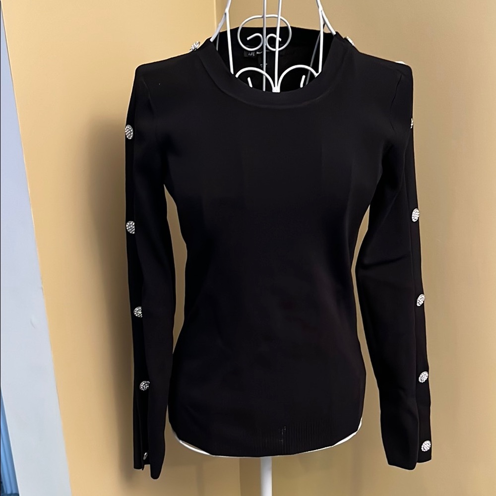 INC International Concepts Black Fitted Top with Long Sleeves